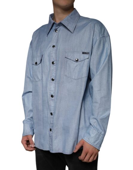 Light Blue Cotton Button Down Casual Shirt - Image 3