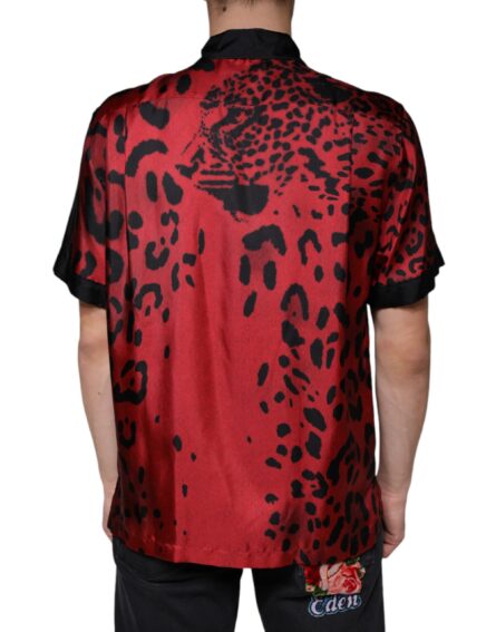 Red Leopard Silk Button Down Casual Shirt - Image 4