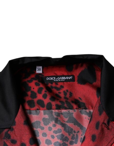 Red Leopard Silk Button Down Casual Shirt - Image 7