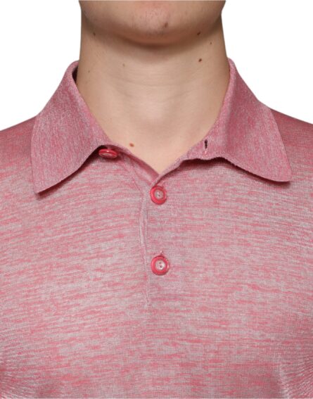 Pink Polyester Long Sleeve Men Polo T-shirt - Image 5