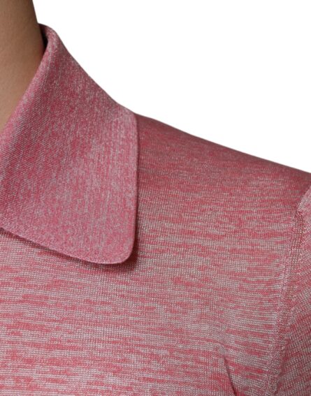 Pink Polyester Long Sleeve Men Polo T-shirt - Image 6