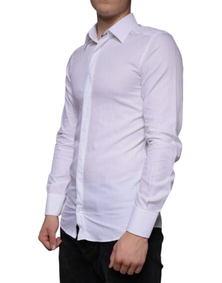 White Cotton Men Dress GOLD Formal Shirt - Image 3