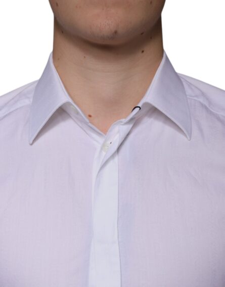 White Cotton Men Dress GOLD Formal Shirt - Image 5