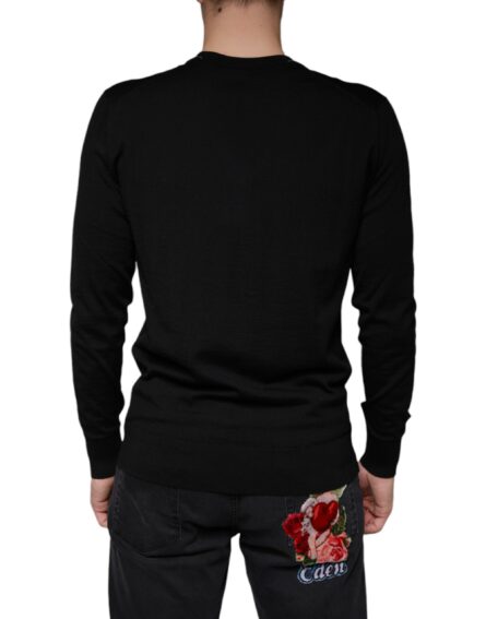 Black Embellished V-neck Pullover Sweater - Image 4