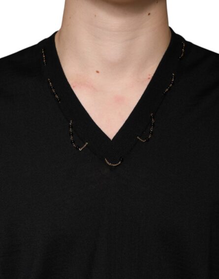 Black Embellished V-neck Pullover Sweater - Image 5