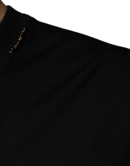 Black Embellished V-neck Pullover Sweater - Image 6