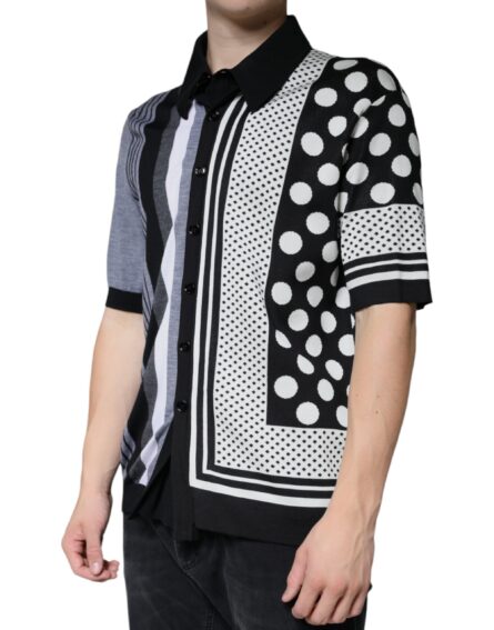 Black White Polka Dot Collared Polo T-shirt - Image 3