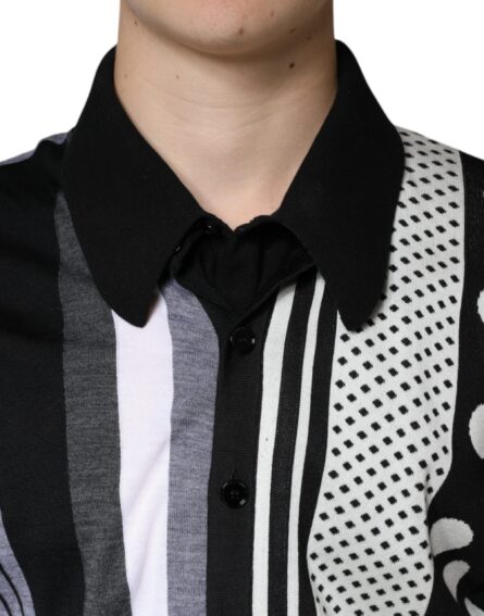 Black White Polka Dot Collared Polo T-shirt - Image 5