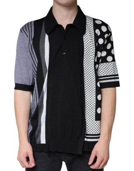 Black White Polka Dot Collared Polo T-shirt - Image 7
