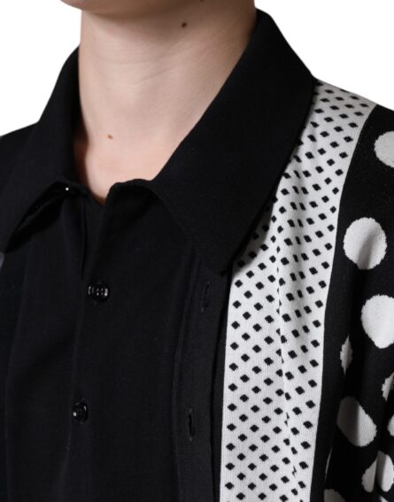 Black White Polka Dot Collared Polo T-shirt - Image 8