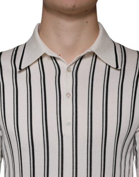 White Black Stripe Polo Short Sleeve T-shirt - Image 5