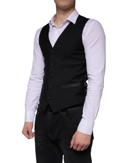 Black Wool Waistcoat Dress Formal Vest - Image 3