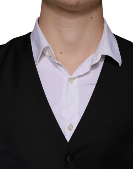 Black Wool Waistcoat Dress Formal Vest - Image 5