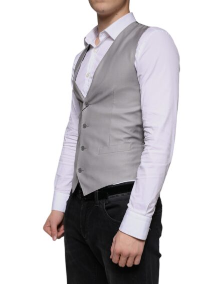 Light Gray Wool Formal Dress Waistcoat Vest - Image 3