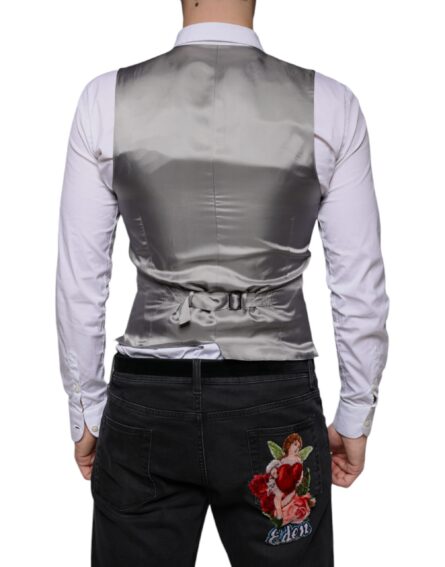 Light Gray Wool Formal Dress Waistcoat Vest - Image 4