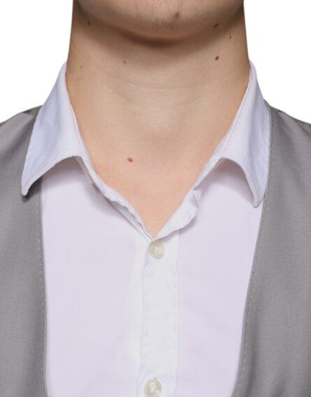 Light Gray Wool Formal Dress Waistcoat Vest - Image 5
