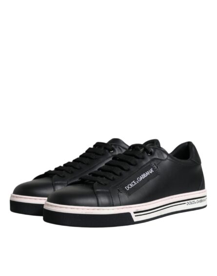 Black Leather Low Top Men Sneakers Shoes - Image 3