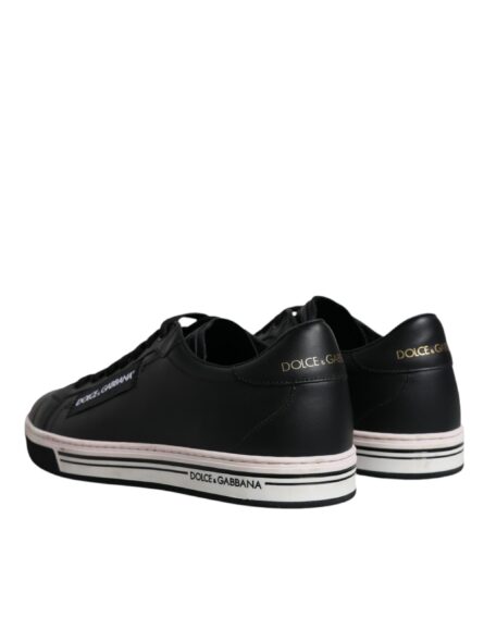 Black Leather Low Top Men Sneakers Shoes - Image 4