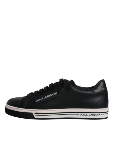 Black Leather Low Top Men Sneakers Shoes - Image 5