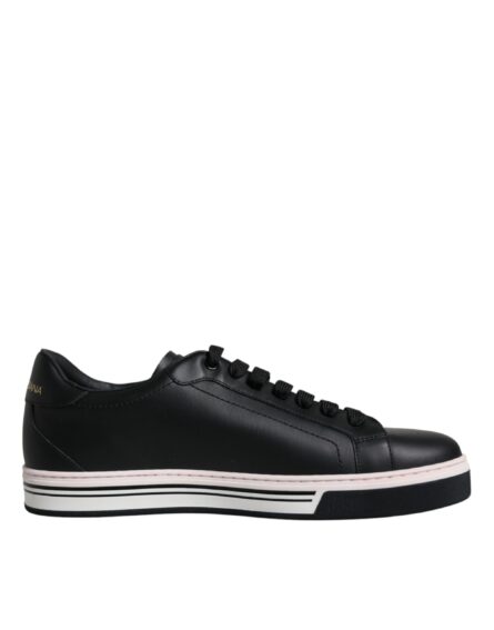 Black Leather Low Top Men Sneakers Shoes - Image 6