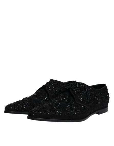 Black Embellished Suede Derby Formal Shoes - Image 3