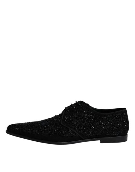 Black Embellished Suede Derby Formal Shoes - Image 5