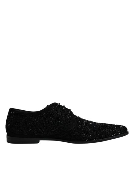 Black Embellished Suede Derby Formal Shoes - Image 6