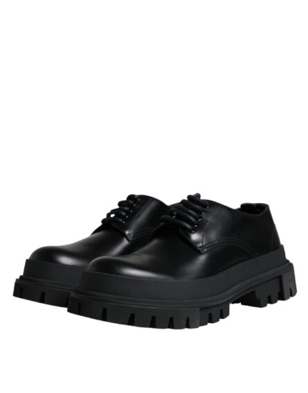 Black Leather Lace Up Trekking Dress Shoes - Image 3