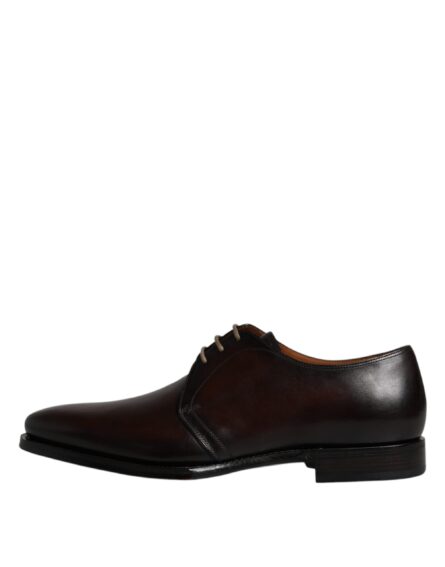 Brown Leather Lace Up Men Derby Formal Shoes - Image 5