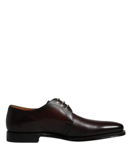 Brown Leather Lace Up Men Derby Formal Shoes - Image 6