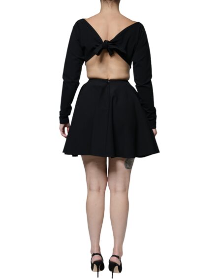 Black Viscose Cut Out A-line Long Sleeves Mini Dress - Image 4