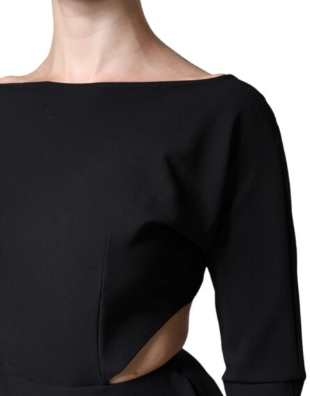 Black Viscose Cut Out A-line Long Sleeves Mini Dress - Image 6