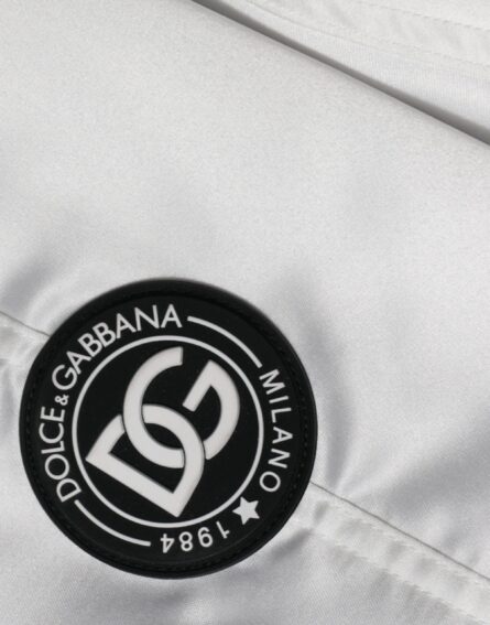 White Polyester Logo Full Zip Bomber Jacket - Image 8