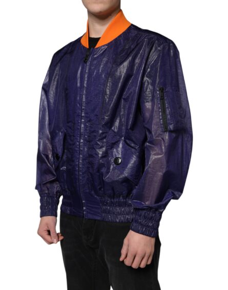Blue Cotton Stretch Full Zip Bomber Jacket - Image 3