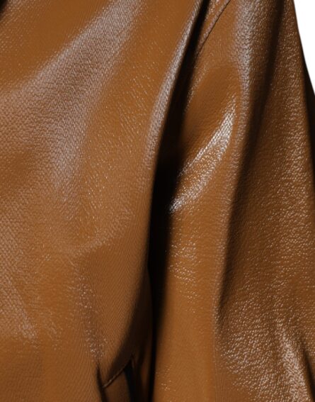Brown Leather Full Zip Men Bomber Jacket - Image 6
