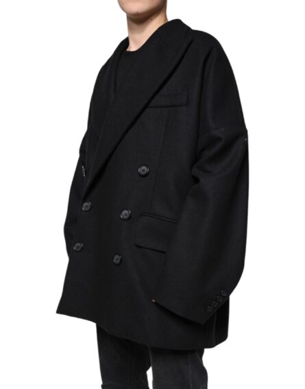 Black Wool Double Breasted Men Coat Jacket - Image 3