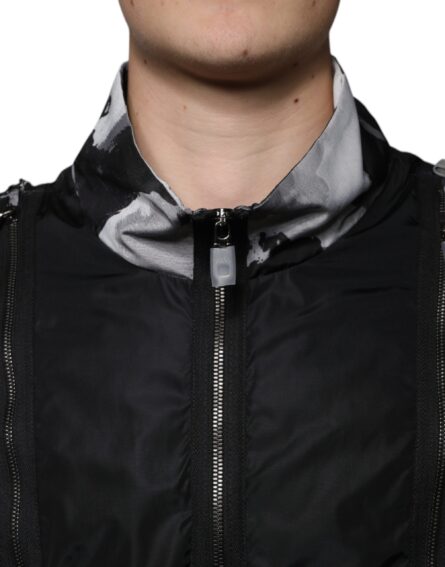 Black Nylon Full Zip Men Bomber Jacket - Image 5