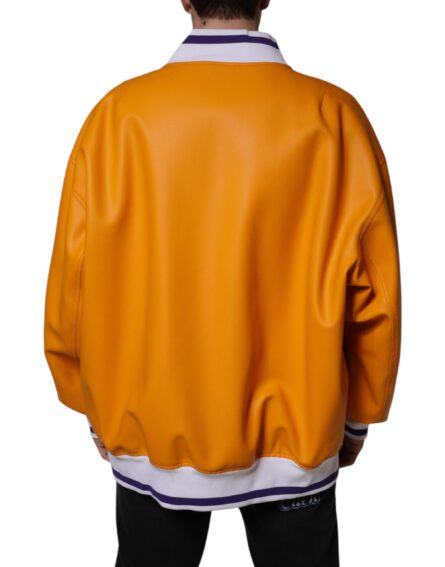 Orange White Full Zip Jersey Bomber Jacket - Image 4