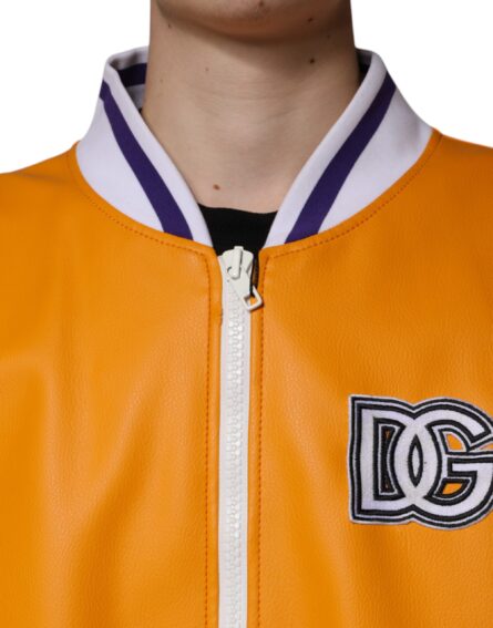Orange White Full Zip Jersey Bomber Jacket - Image 5