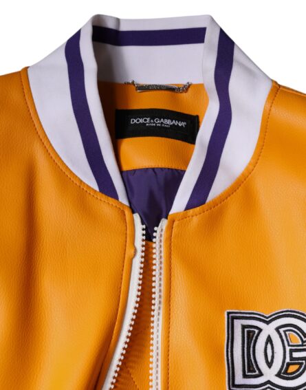 Orange White Full Zip Jersey Bomber Jacket - Image 7