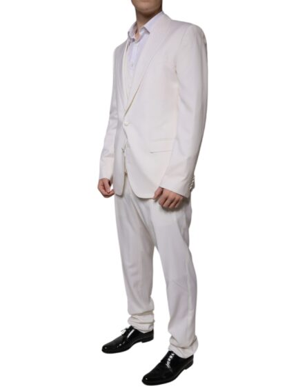 White Wool Silk 3 Piece SlimFit Formal Suit - Image 3