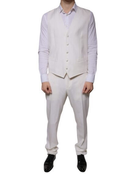 White Wool Silk 3 Piece SlimFit Formal Suit - Image 6