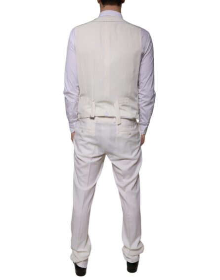 White Wool Silk 3 Piece SlimFit Formal Suit - Image 8
