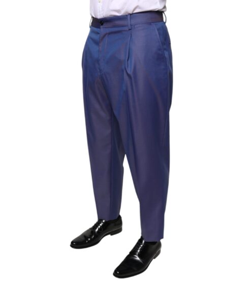 Blue Wool Tapered Formal Dress Pants - Image 3
