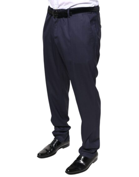 Blue Wool Skinny Formal Dress Pants - Image 3