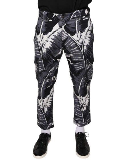 Gray Banana Leaf Cotton Stretch Capri Pants - Image 2