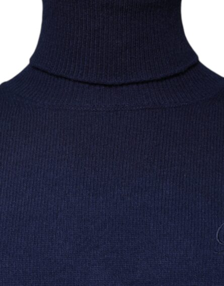 Blue Wool Knit Turtleneck Pullover Sweater - Image 3