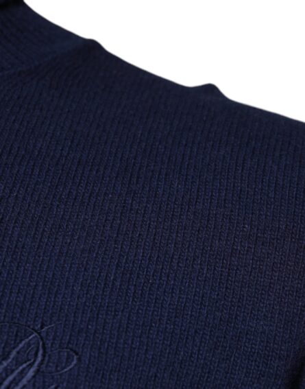 Blue Wool Knit Turtleneck Pullover Sweater - Image 4