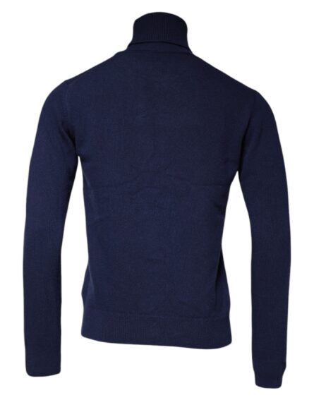Blue Wool Knit Turtleneck Pullover Sweater - Image 5