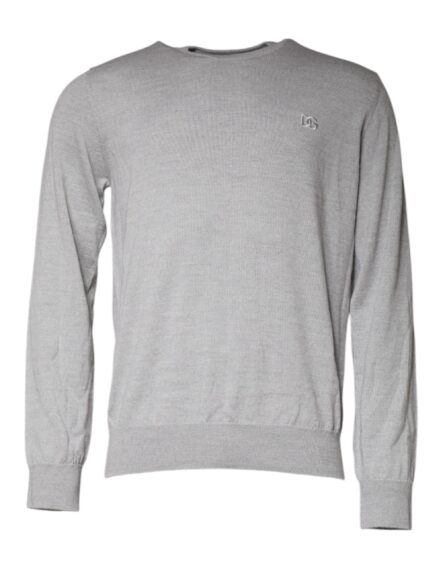 Light Gray Wool Crew Neck Pullover Sweater - Image 2